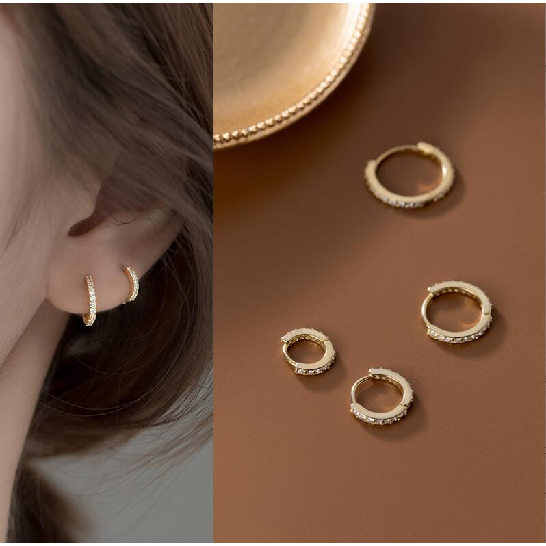 Oneday Khuyên Tai Tròn Mạ Bạc 925 Đính Đá zircon Đơn Giản Thời Trang