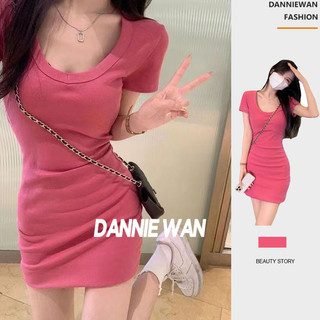 DannieWan váy Đầm váy nữ Phong thái tinh khiết chính diện váy ngắn xinh xắn A22M1SM