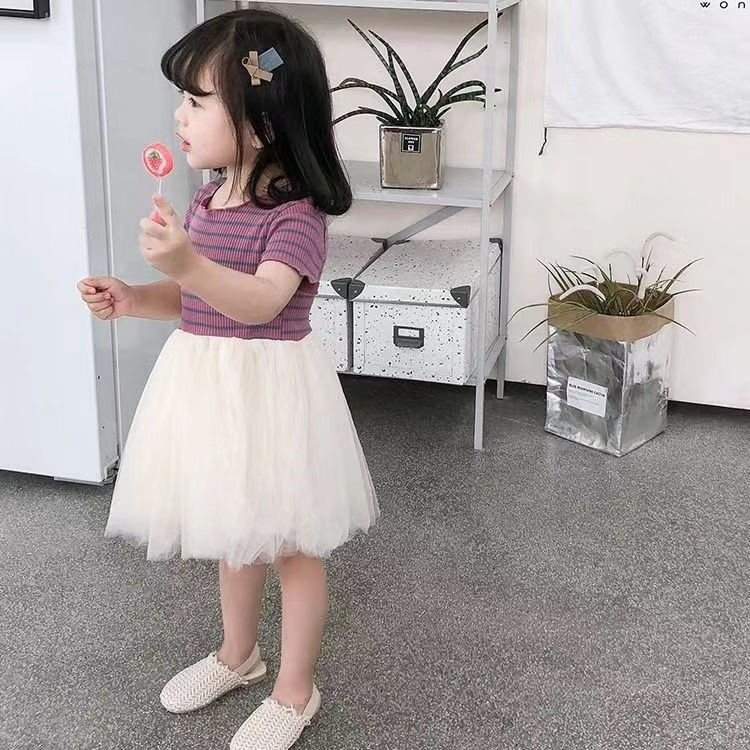 Cô gái sọc công chúa váy mùa hè Hàn Quốc thời trang thoáng khí lưới váy