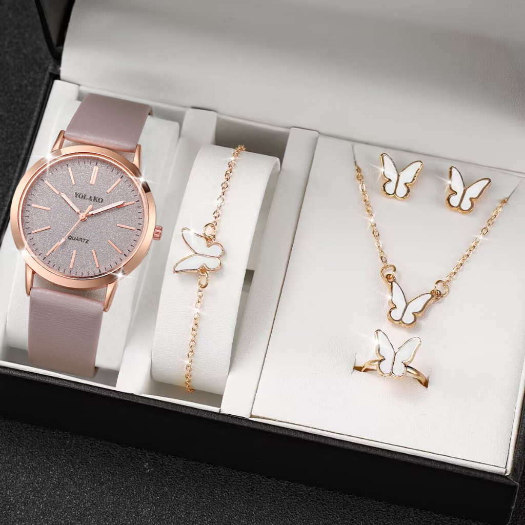 Đồng Hồ Quartz Nữ Dây Da Mặt Bươm Bướm