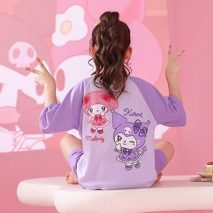 🍓Gấu dâu Bộ đồ ngủ trẻ em mùa hè ngắn tay hoạt hình mặc nhà bộ pijama hai mảnh bé gái🎀