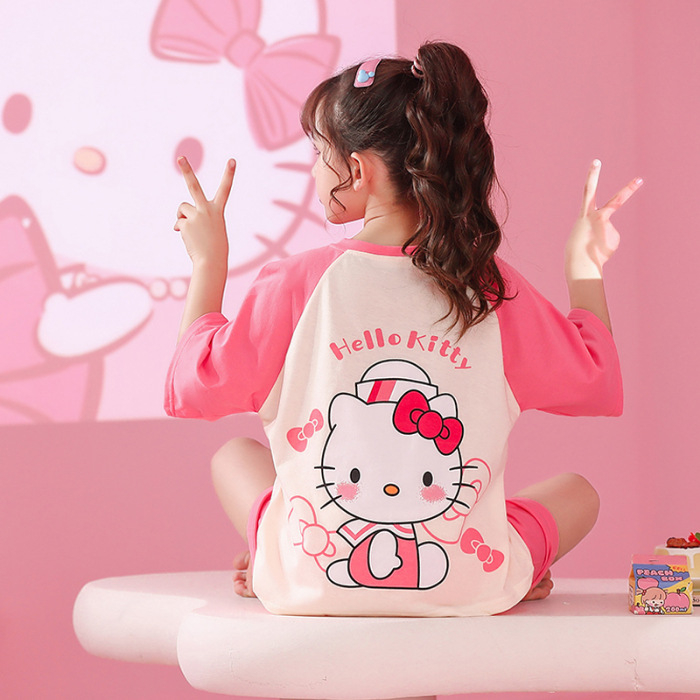 🍓Gấu dâu Bộ đồ ngủ trẻ em mùa hè ngắn tay hoạt hình mặc nhà bộ pijama hai mảnh bé gái🎀