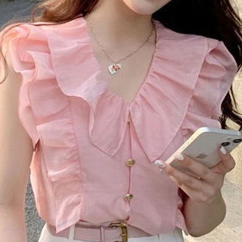 Jiashucheng Áo Sơ Mi Tay Cánh Tiên Phong Cách Ngọt Ngào Dễ Phối Đồ Thời Trang Mùa Hè Cho Nữ