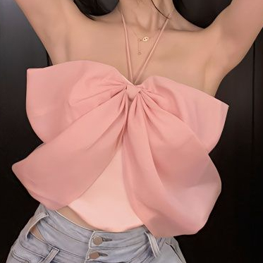 Jiashucheng Áo Ống Cổ Yếm Thắt Nơ Màu Hồng Thời Trang Mùa Hè Cho Nữ