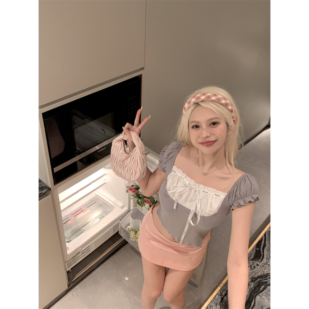 Áo Thun Tay Ngắn Cổ Vuông Cột Dây Phong Cách Hàn Quốc Thời Trang Cho Nữ