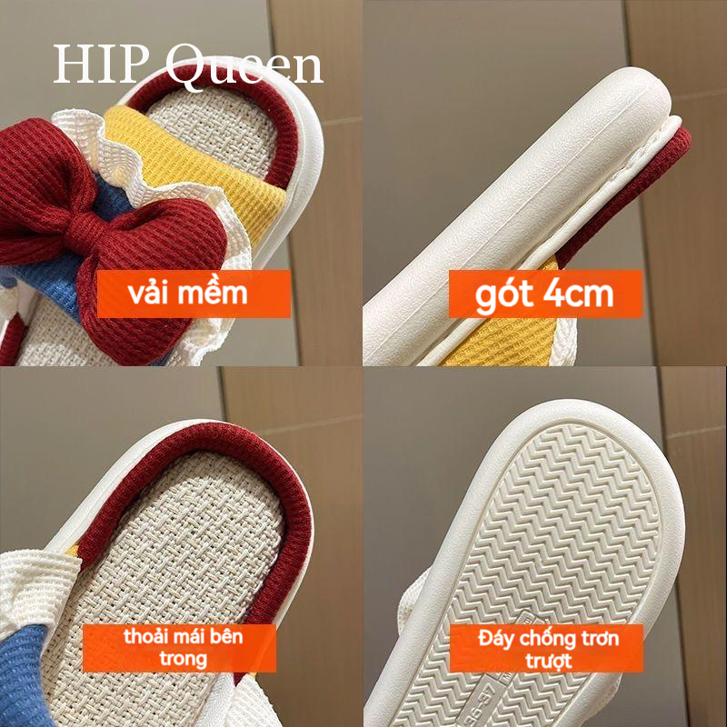 HQ Dép dép nữ dép bánh mì Vật liệu lanh thoải mái và thoáng khí Độ dày đế giày 4cm 2023 NEW 61305