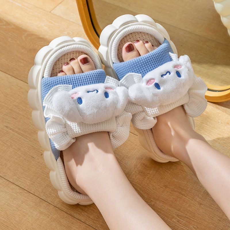 FANHUALUO Dép dép nữ dép bánh mì Vật liệu lanh thoải mái và thoáng khí Độ dày đế giày 4cm 2023 NEW 61306