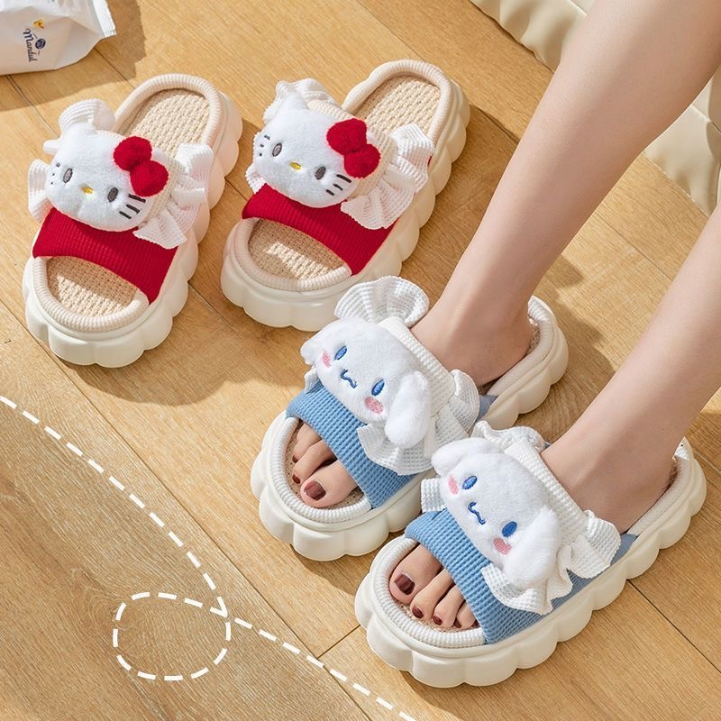 FANHUALUO Dép dép nữ dép bánh mì Vật liệu lanh thoải mái và thoáng khí Độ dày đế giày 4cm 2023 NEW 61306