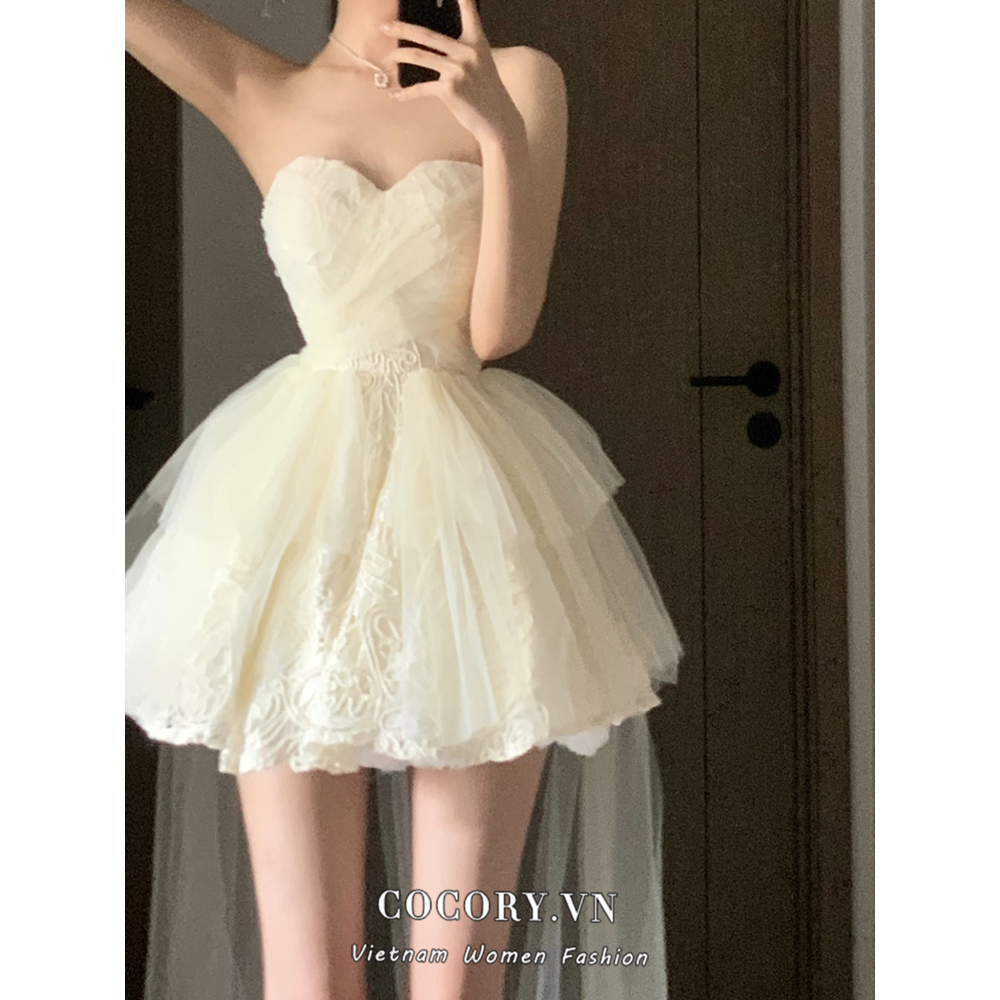 Cocory vn Đầm Ren Không Tay Eo Cao Thời Trang Mùa Hè Quyến Rũ Cho Nữ