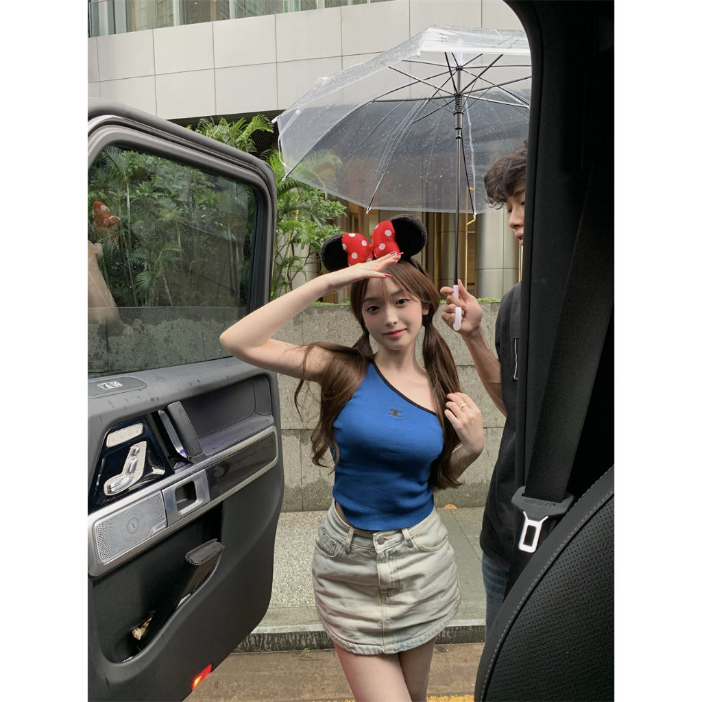 HUANG YOYO Áo Croptop Hai Dây Màu Trơn Thêu Họa Tiết Thời Trang Mùa Hè Mới Cho Bạn Gái