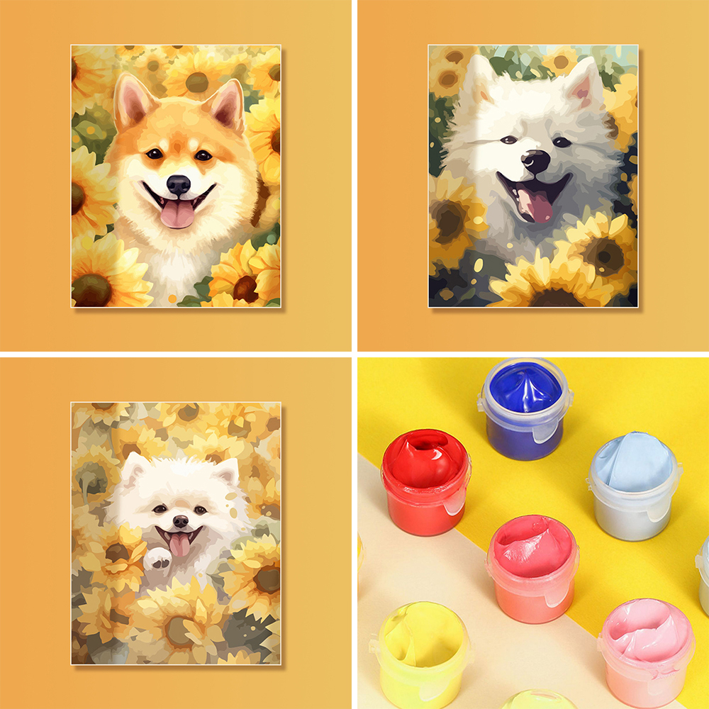 Tranh Vẽ Hình Hoa Hướng Dương / Cún Corgi / Cún Shiba Bằng acrylic Kích Thước 30 * 40cm Trang Trí Phòng Khách
