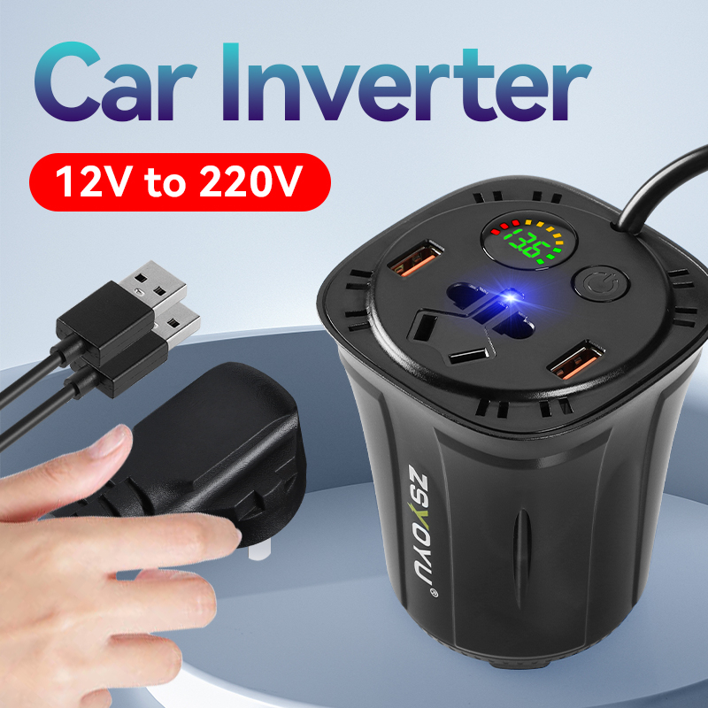 Tẩu Sạc Nhanh QC USB Chuyển Đổi DC 12V Sang AC 220V 150W Chuyên Dụng Cho Xe Hơi