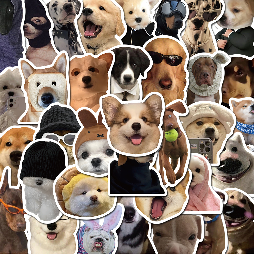 Set 50 Miếng Dán Trang Trí Mũ Bảo Hiểm / Máy Tính / Điện Thoại Hình Chú Chó Biểu Tượng Cảm Xúc Siêu Dễ Thương