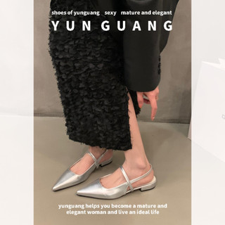 Xăng đan Mũi Nhọn Đế Bằng Màu Đen / Bạc Mary Jane Phong Cách Pháp Thời Trang Mùa Hè