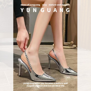 Giày Cao Gót Mũi Nhọn Cao Gót Màu Bạc Phong Cách Hàn Quốc Mới Cho Nữ