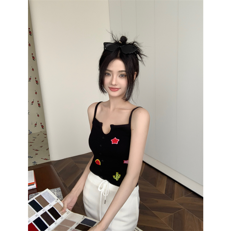 Áo Hai Dây Dáng Ngắn Form Ôm In Họa Tiết Cho Nữ