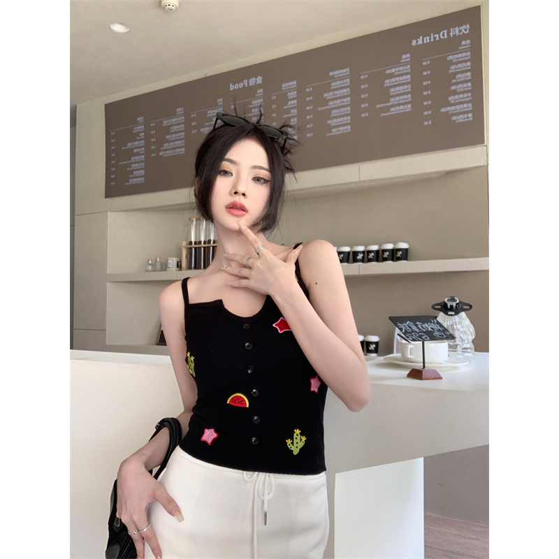 Áo Hai Dây Dáng Ngắn Form Ôm In Họa Tiết Cho Nữ