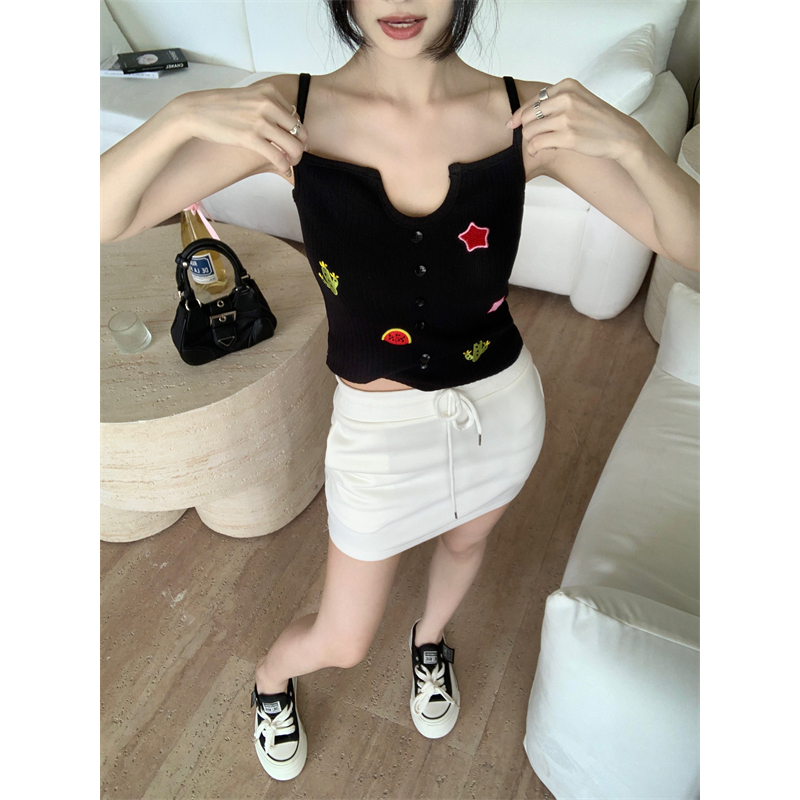 Áo Hai Dây Dáng Ngắn Form Ôm In Họa Tiết Cho Nữ