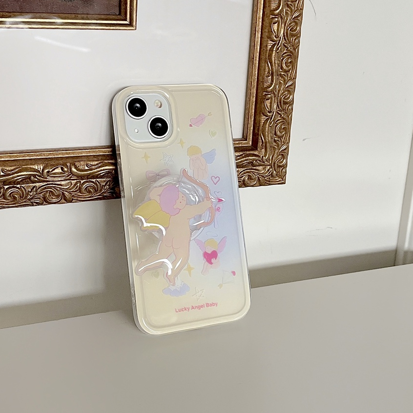 Ốp Điện Thoại Imd Trong Suốt Viền Thẳng In Hoạt Hình Thiên Thần Kèm Giá Đỡ Cho iPhone 14 13 12 11 PRO MAX