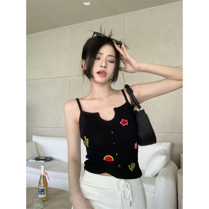 Áo Hai Dây Dáng Ngắn Form Ôm In Họa Tiết Cho Nữ