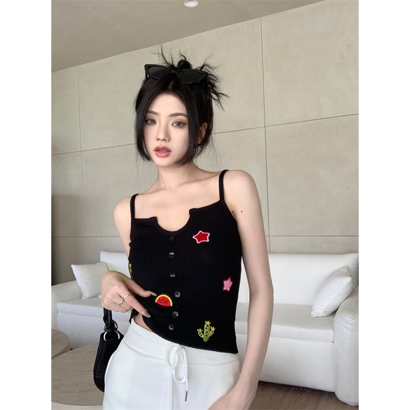 Áo Hai Dây Dáng Ngắn Form Ôm In Họa Tiết Cho Nữ