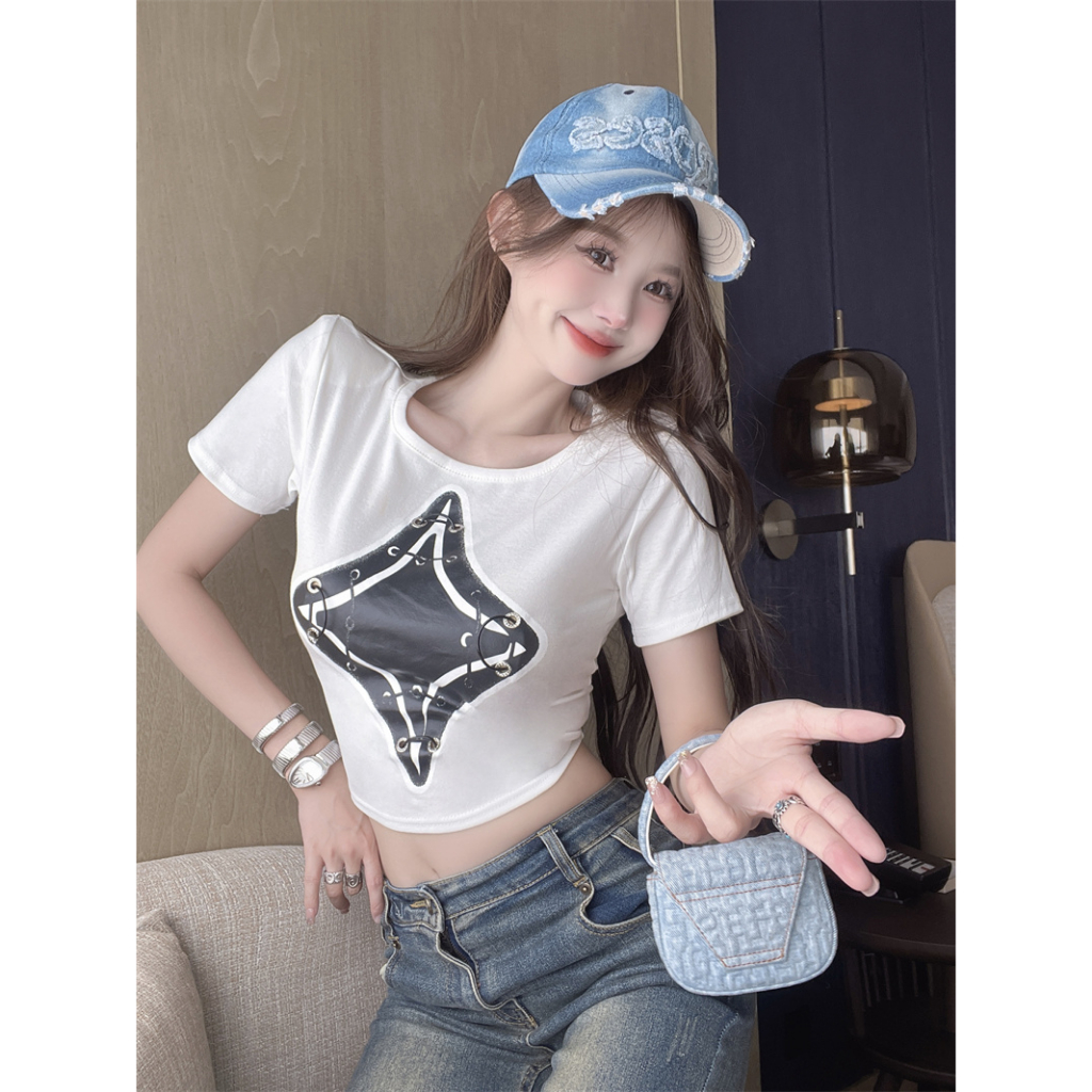 Áo Croptop Tay Ngắn Cổ Tròn Dáng Ôm Thiết Kế Hình Gia Vị Mỹ LALISAS