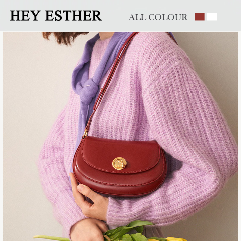 HEY ESTHER Túi Xách Da PU Màu Phong Cách Retro Phong Cách Châu Âu Cho Nữ Thời trang Túi Đeo Vai HE114