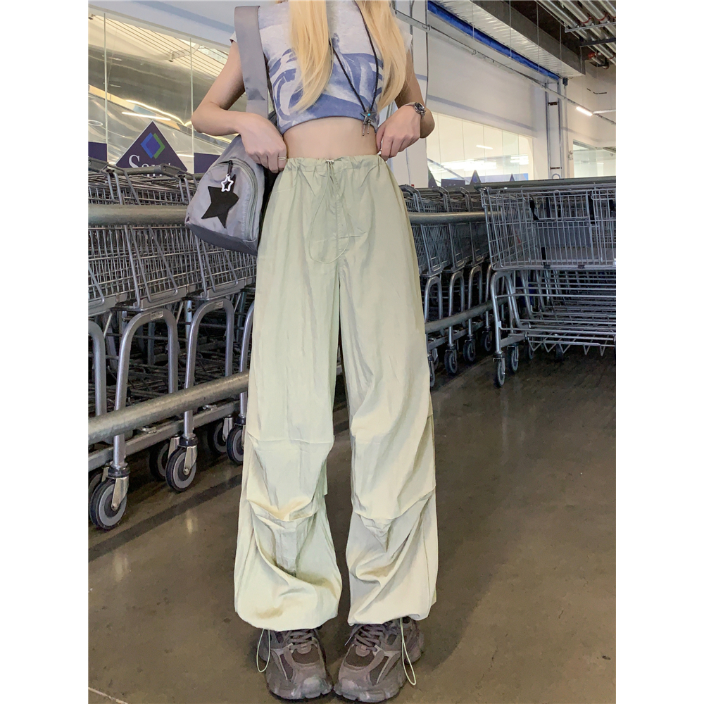 Lalisas Quần Dài Ống Rộng Lưng Cao Phối Dây Rút Thời Trang Mỹ Cho Nữ
