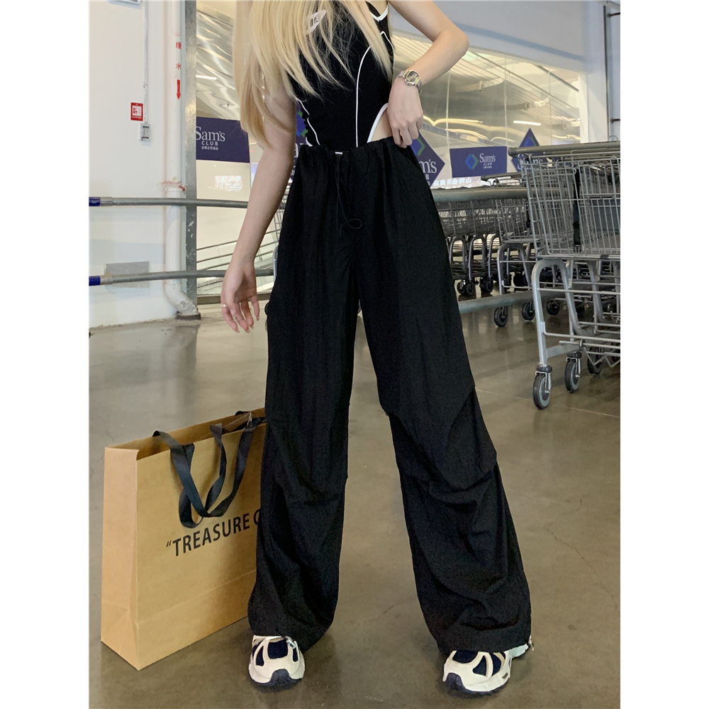 Lalisas Quần Dài Ống Rộng Lưng Cao Phối Dây Rút Thời Trang Mỹ Cho Nữ