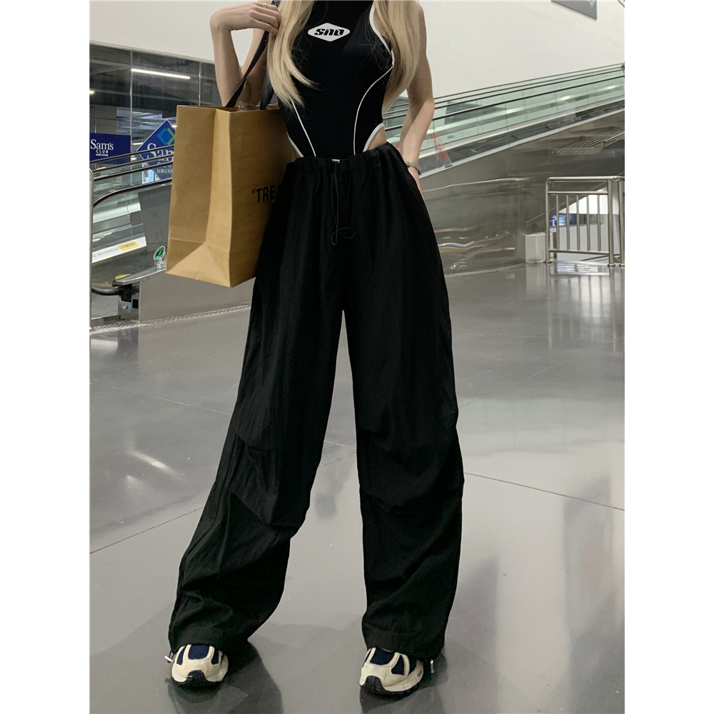 Lalisas Quần Dài Ống Rộng Lưng Cao Phối Dây Rút Thời Trang Mỹ Cho Nữ