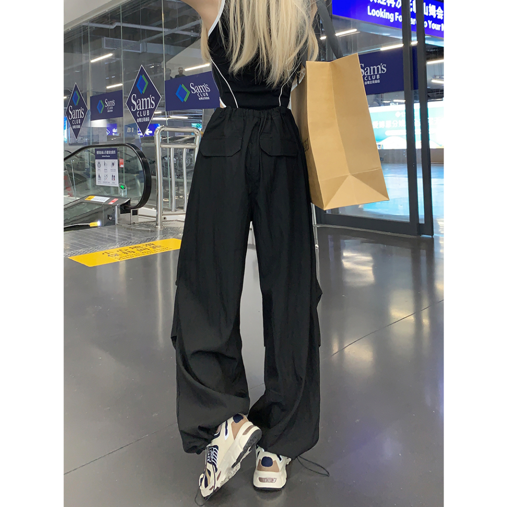 Lalisas Quần Dài Ống Rộng Lưng Cao Phối Dây Rút Thời Trang Mỹ Cho Nữ