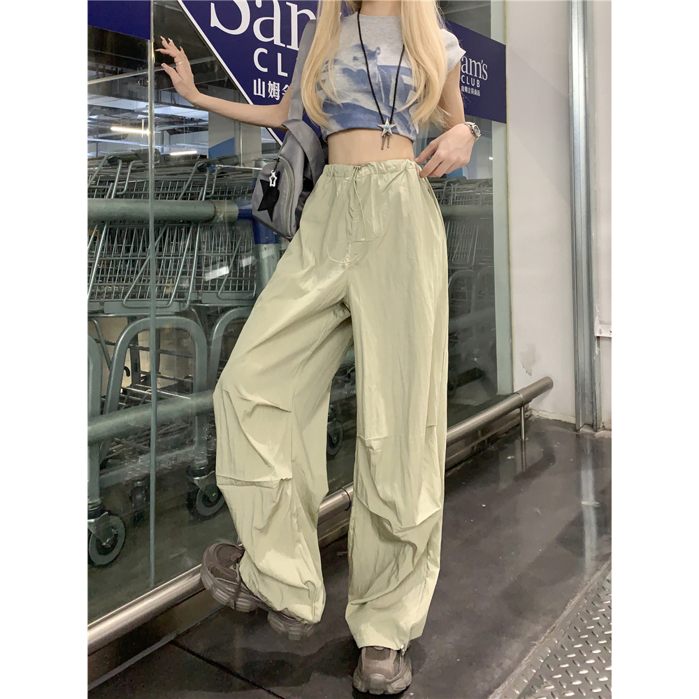 Lalisas Quần Dài Ống Rộng Lưng Cao Phối Dây Rút Thời Trang Mỹ Cho Nữ