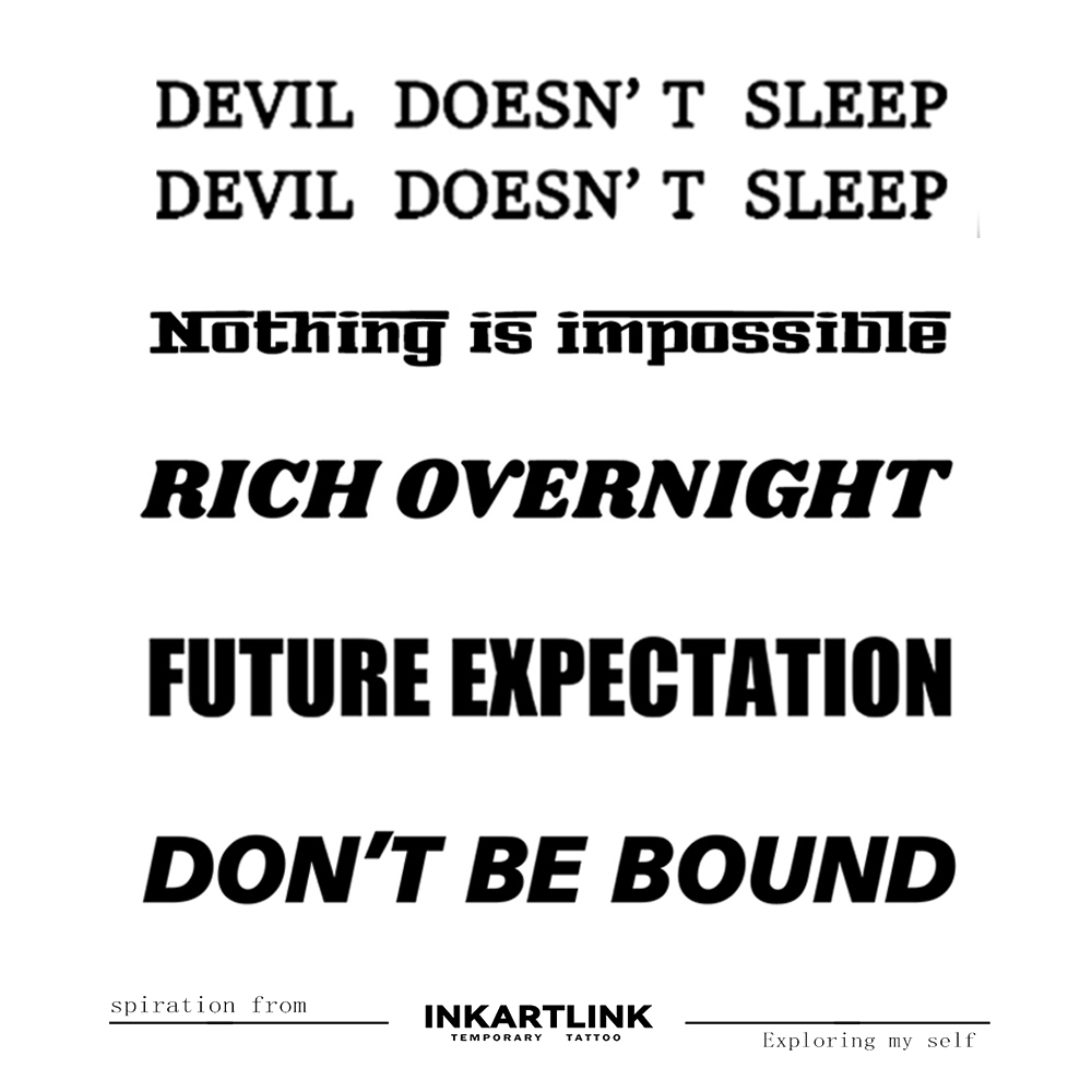 Những câu ngắn tiếng Anh đầy cảm hứng, miếng dán hình xăm tạm thời, hình xăm ma thuật lâu trôi không thấm nước, hình xăm giả kéo dài đến 15 ngày, hình xăm bán vĩnh viễn.