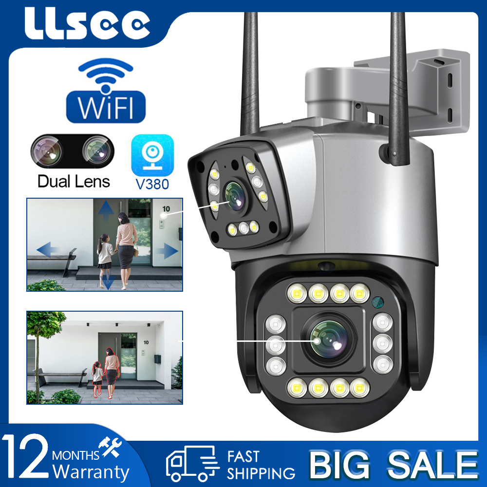 LLSEE V380 pro Camera 2 mắt ngoài trời wifi không dây 360 độ 4K 8MP/ ban đê, có màu/ thoại hai chiều/ chống thấm nước