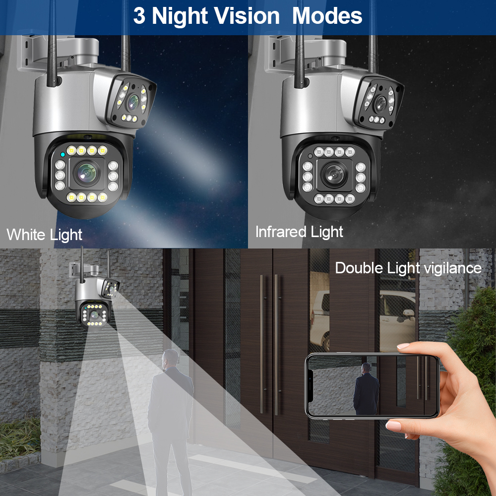 LLSEE V380 pro Camera 2 mắt ngoài trời wifi không dây 360 độ 4K 8MP/ ban đê, có màu/ thoại hai chiều/ chống thấm nước