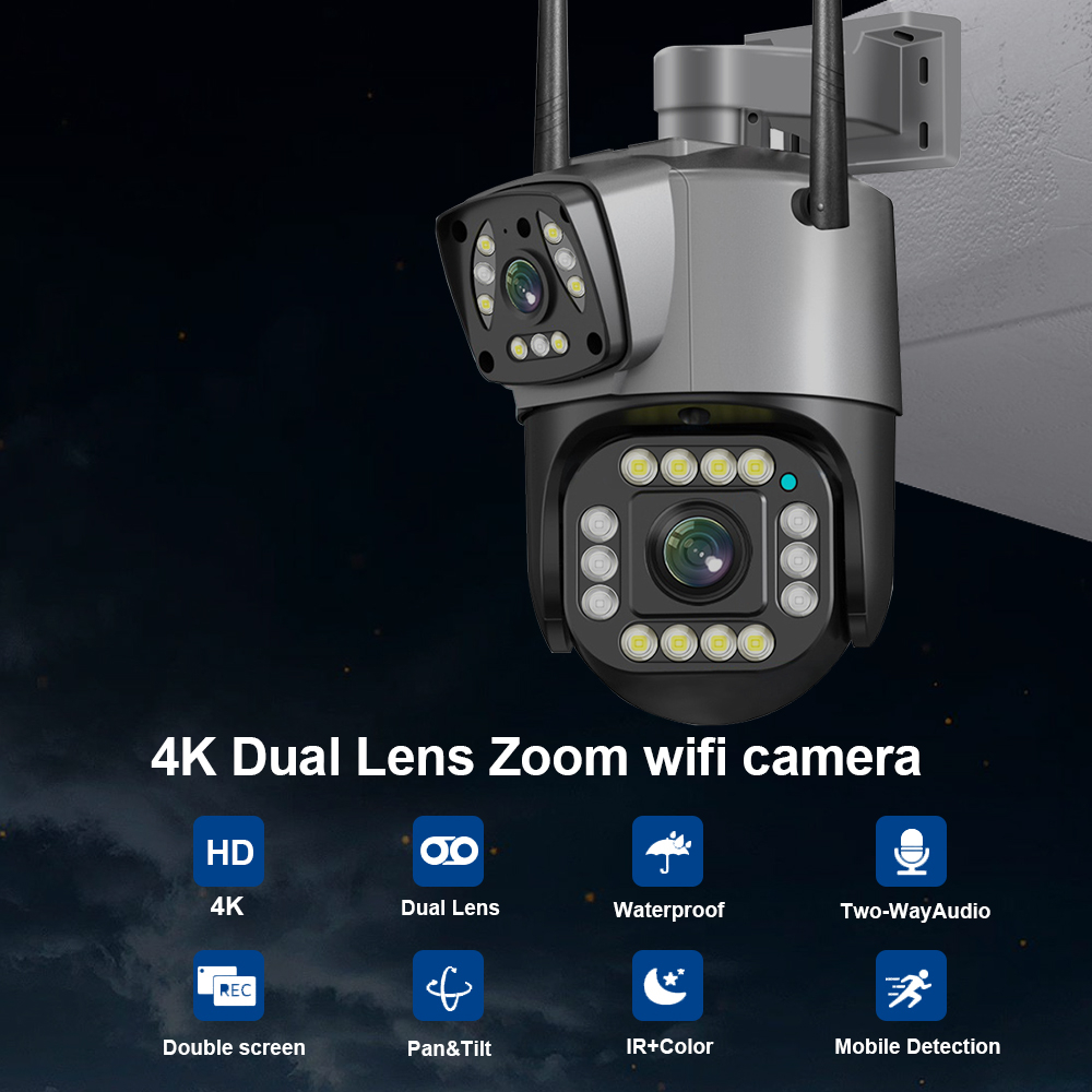 LLSEE V380 pro Camera 2 mắt ngoài trời wifi không dây 360 độ 4K 8MP/ ban đê, có màu/ thoại hai chiều/ chống thấm nước
