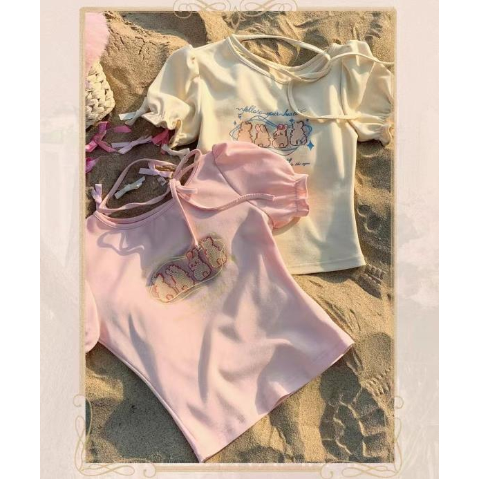 Jiashucheng Áo Thun Tay Ngắn Dáng Ôm Cột Dây Thời Trang Mùa Hè Phong Cách Mới Cho Nữ