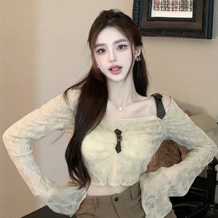 Jiashucheng Áo Thun Tay Dài Hở Vai Sang Trọng Cao Cấp Phong Cách Mới Cho Nữ