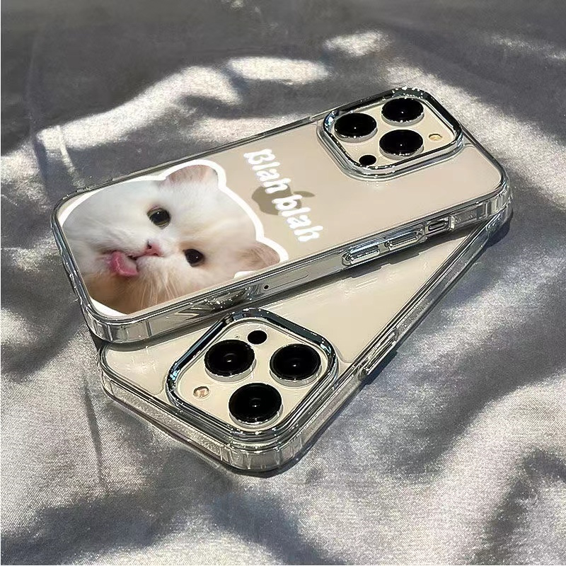 Ốp Điện Thoại Tráng Gương Họa Tiết Chó Mèo Cho iphone 14 pro max 13 pro msx 12 pro max