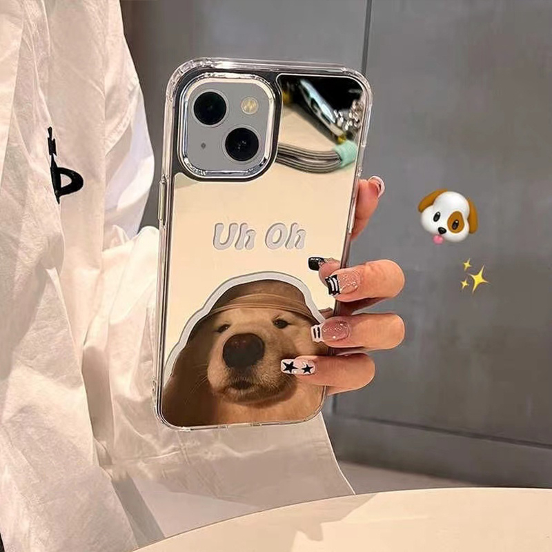 Ốp Điện Thoại Tráng Gương Họa Tiết Chó Mèo Cho iphone 14 pro max 13 pro msx 12 pro max