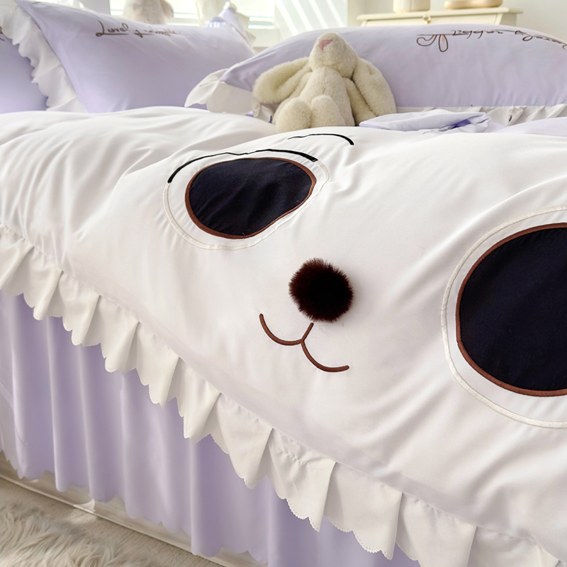 Bộ Drap giường 4 Trong 1 Với Vỏ Gối Đơn / Đôi in Hình Thỏ Hoạt Hình Màu Tím Phong Cách Vua / Hoàng Hậu