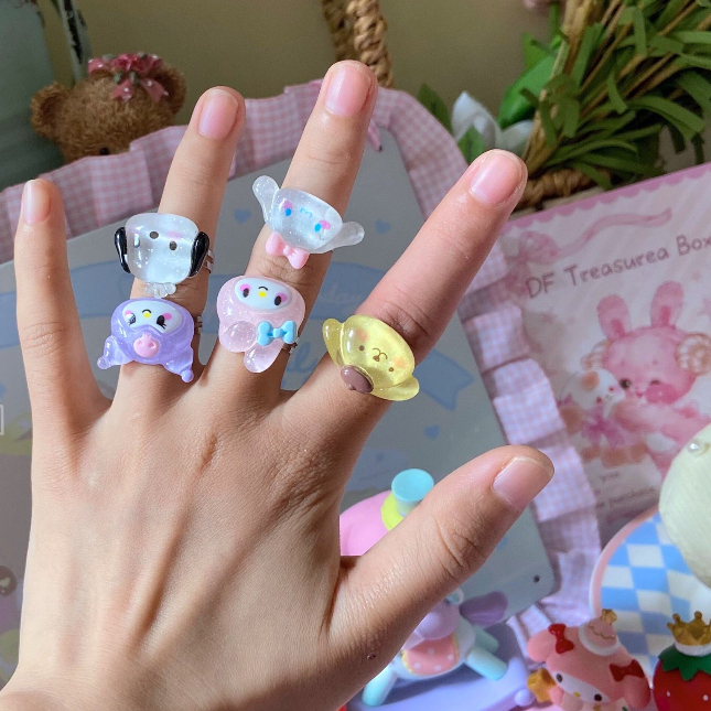 6 Cái / bộ Học Sinh Nhẫn Sanrio Kuromi Cô Gái Dễ Thương Trái Tim Hoạt Hình Cặp Đôi Mềm Tặng Bạn Gái Có Thể Điều Chỉnh Mở Nhẫn H0145