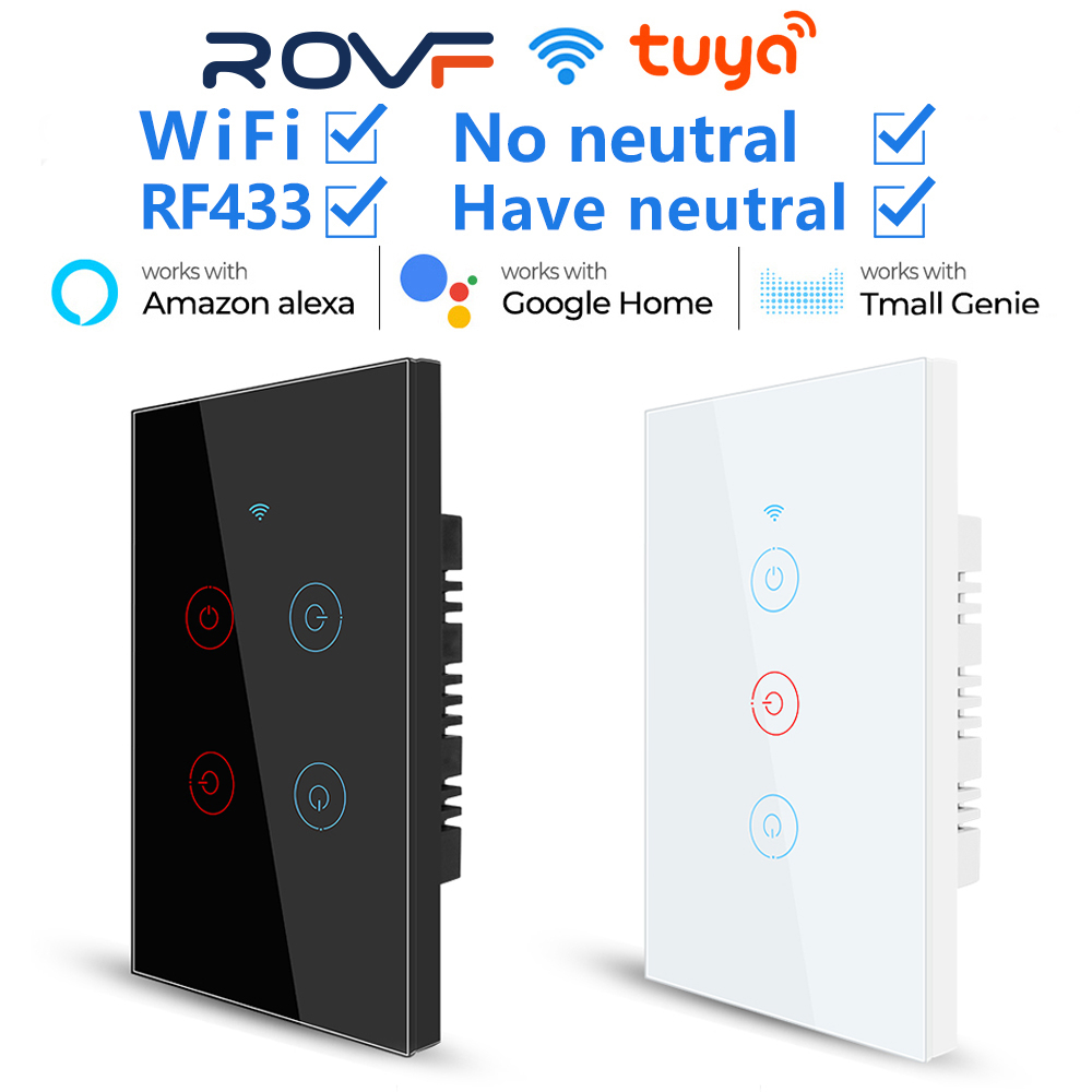 ROVF Công tắc thông minh Wifi+RF433 Tuya 1-2-3-4 nút+ Cảm Ứng Gắn Tường Làm Việc