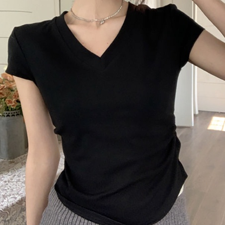 Jiashucheng Áo Thun Nữ Ngắn Tay Cổ Chữ V Hở Vai Gợi Cảm