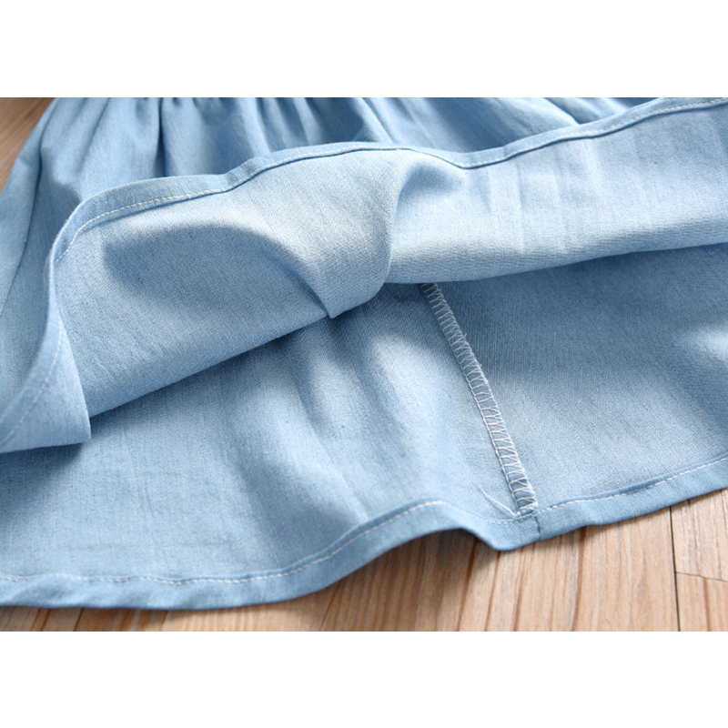 Đầm Denim Xanh Dương Thêu Họa Tiết Dễ Thương Thời Trang Cho Bé Gái 1-6 Tuổi