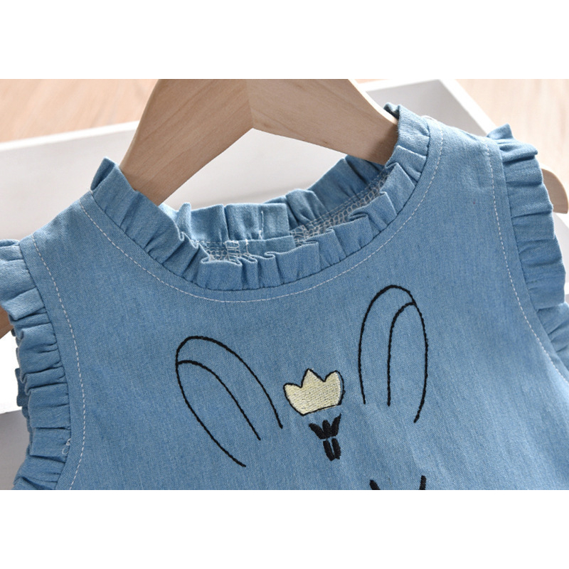 Đầm Denim Xanh Dương Thêu Họa Tiết Dễ Thương Thời Trang Cho Bé Gái 1-6 Tuổi