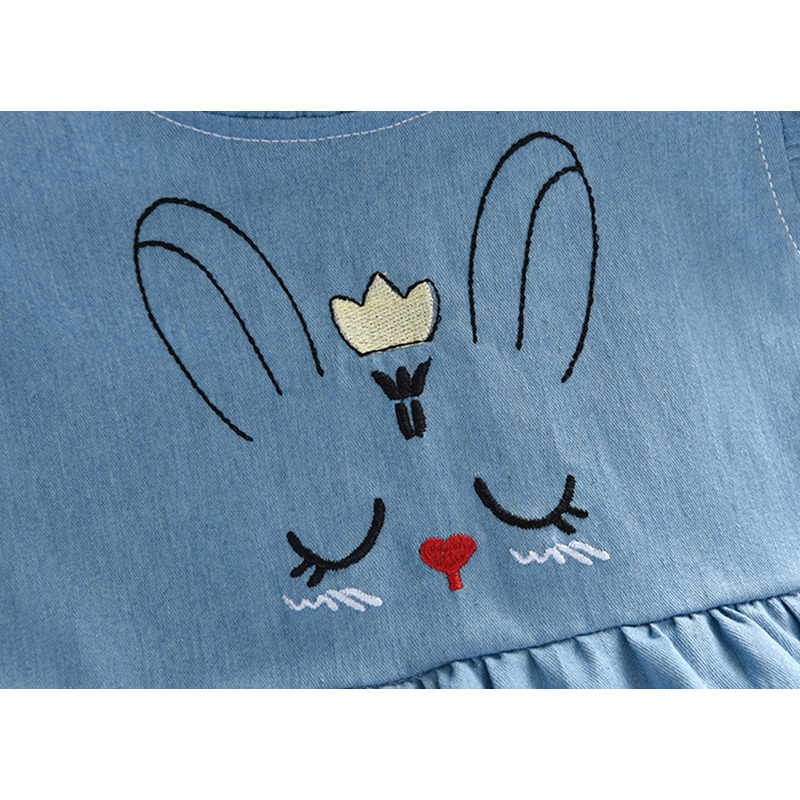 Đầm Denim Xanh Dương Thêu Họa Tiết Dễ Thương Thời Trang Cho Bé Gái 1-6 Tuổi