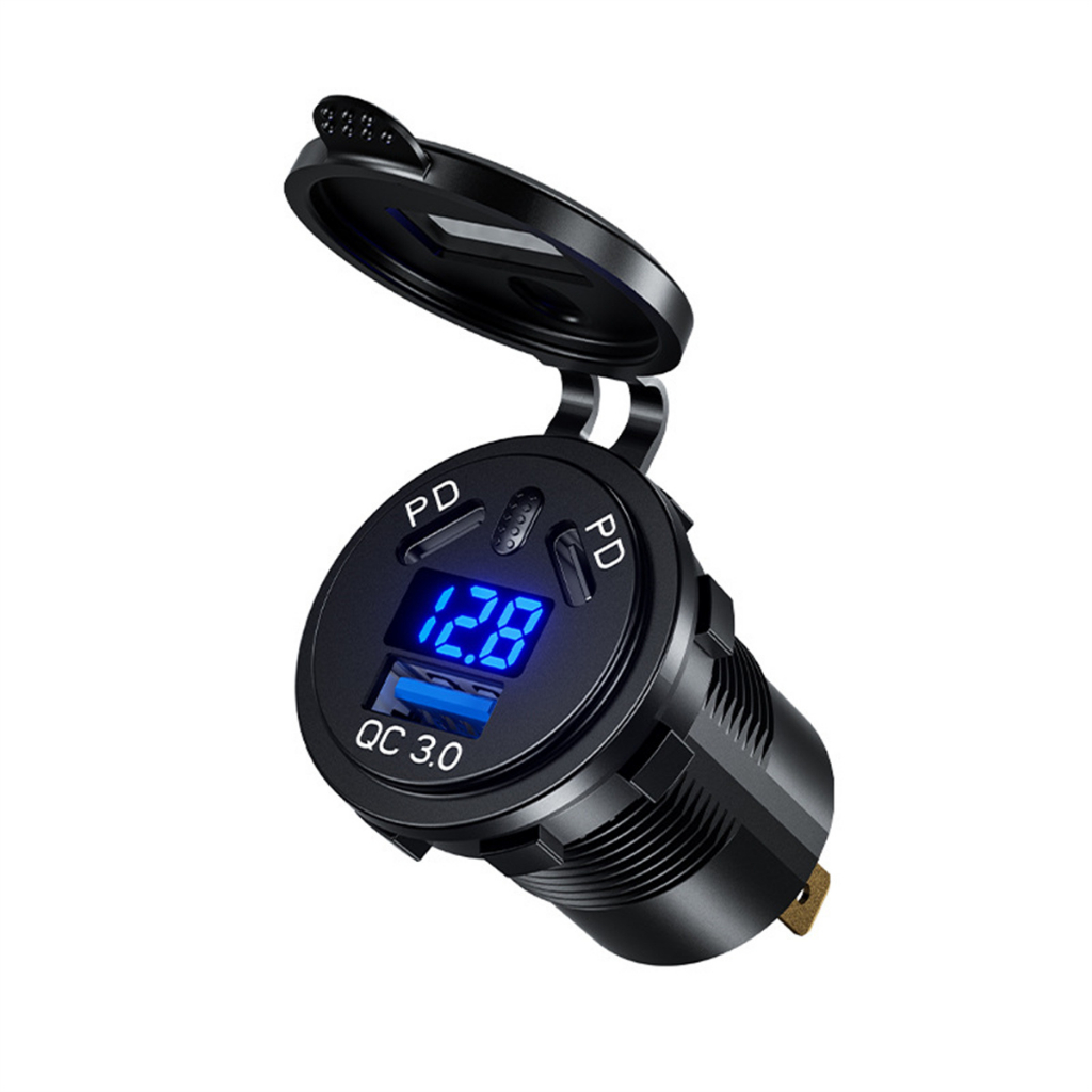 Ổ Cắm Sạc Nhanh 108W Chống Thấm Nước PD Type-C + QC3.0 Có Đèn LED Cho Xe Hơi / Xe Máy / Tàu Thuyền / Xe Tải / RV