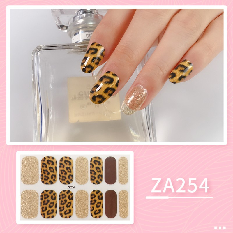 Bộ 14 Miếng Dán Móng Tay ZA4 Trong Suốt Họa Tiết Da Báo Màu Gradient Chống Nước Không Độc Hại