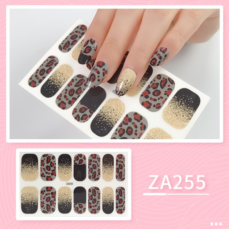 Bộ 14 Miếng Dán Móng Tay ZA4 Trong Suốt Họa Tiết Da Báo Màu Gradient Chống Nước Không Độc Hại